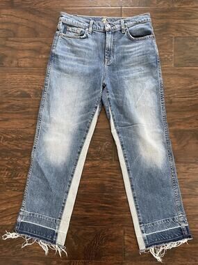 7 for all Mankind Kiki Crop Jeans Women's Size 27 Blue Denim Two Tone Stretch